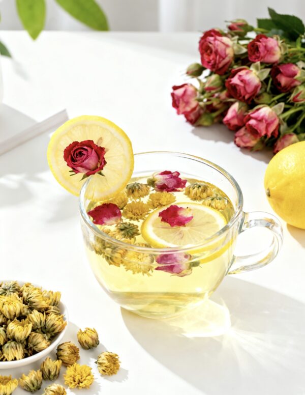 Qi-tonifying health-preserving tea for brightening complexion / Lemon + Rose + Chrysanthemum